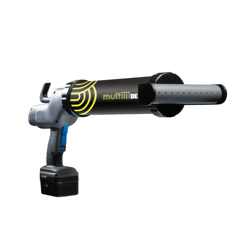 multiiiibead 1.5ltr gun used for dispensing cladstikk 12 ms polymer surface bonding adhesive on to hygienic wall cladding