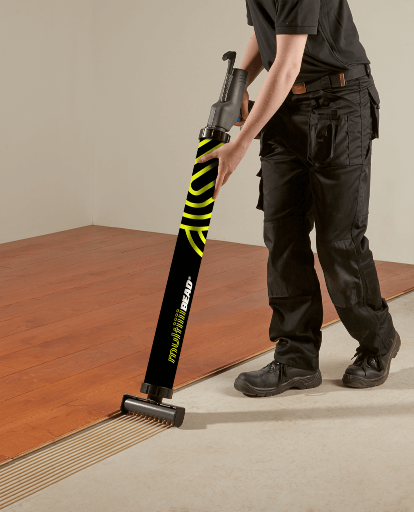 multiiiibead 3ltr gun dispensing woodstikk 10 ms polymer wood flooring adhesive on cement based subfloor